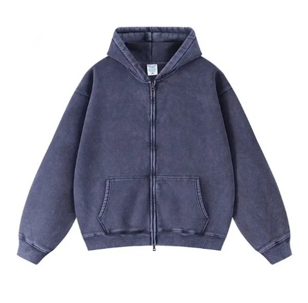 Custom Heavyweight Cotton Vintage Style  Zip Hoodie